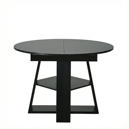 Extendable Round Dining Table for 4-8, Modern Oval Kitchen Table with Storage Shelf, Black