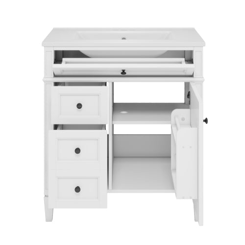 30'' Bathroom Vanity with Top Sink, Modern Bathroom Storage Cabinet with 2 Drawers and a Tip-out Drawer, Single Sink Bathroom Vanity