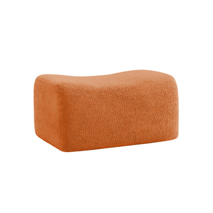 Orange Teddy Fabric Modular Ottoman, No-Assembly Plush Footrest for Sectional Sofa