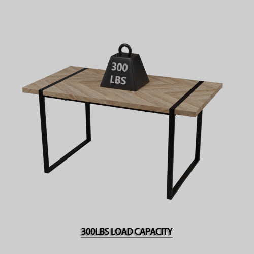 5-Piece Light Wood & Black Metal Dining Set, Medieval Style MDF Table with 4 Suede Dining Chairs