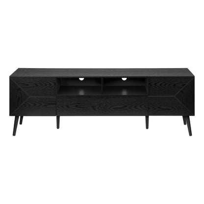 Black 72 inch Mid Century TV Stand with Drawer and Cabinets