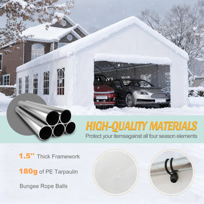 Carport Canopy 16x32 Heavy Duty, Portable Metal Carport Garage with Removable Waterproof Cover & Sidewalls, All Weather Outdoor Shelter for Cars, Trucks, Vehicles & Equipment