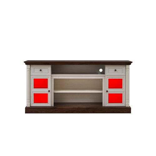 70 Inch Farmhouse Roman Column TV Stand with LED Lights for 80 Inch Large TV