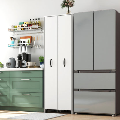 4-Tier Freestanding Pull-Out Door Bookcase Mobile Storage Cabinet with Wheels for Home Office Bedroom