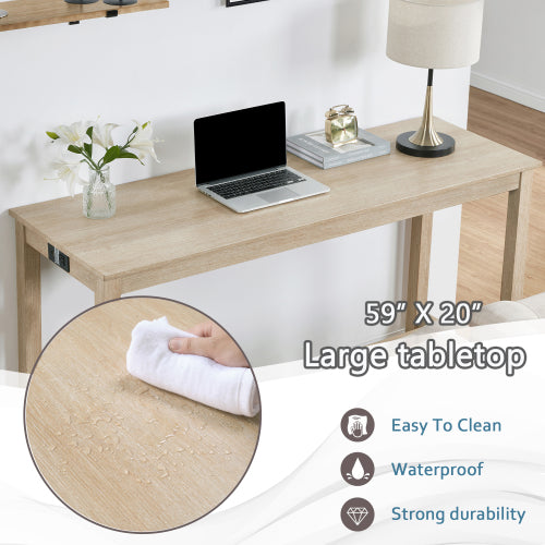 4 Piece Bar Table Set with Power Outlet,Bar Table Set with Chairs,Sofa Bar Table with Stools,Behind Couch Table with 3 Padded Stools for Living Room,Dining room, Light Oak