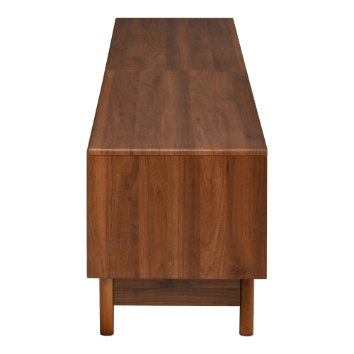 78.7 inch Walnut LED Light Glass Drawer TV Stand Solid Rubber Wood Leg Console Holds 85 inch TV