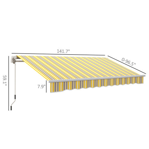 Outsunny 12' x 10' Retractable Awning Patio Awnings Sun Shade Shelter with Manual Crank Handle, 280g/m² UV & Water-Resistant Fabric and Aluminum Frame for Deck, Balcony, Yard, Yellow and Gray