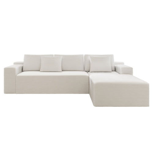 104.3*68.9 inch  White 2-PC Modular Compressed Corduroy Sectional Sofa, No Assembly