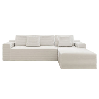 104.3*68.9 inch  White 2-PC Modular Compressed Corduroy Sectional Sofa, No Assembly