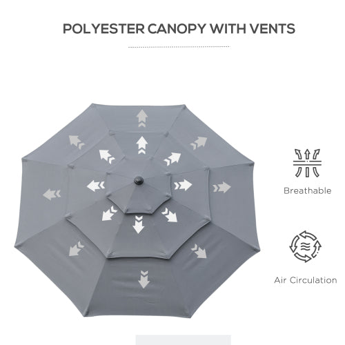 9FT 3 Tiers Patio Umbrella Outdoor Market Umbrella with Crank, Push Button Tilt for Deck, Backyard and Lawn, Dark Gray