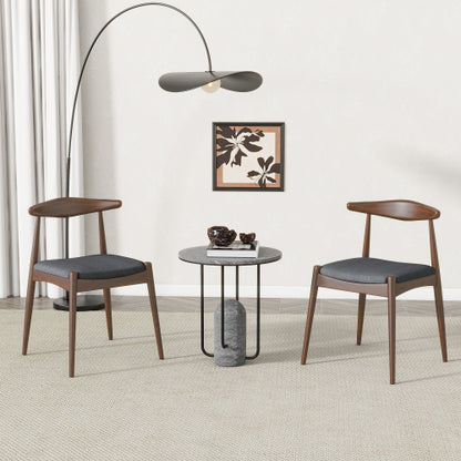 Set of 2 Walnut + Charcoal Retro Rubberwood Dining Chairs, Ergonomic Arched Back TSCA Foam 300lbs Capacity