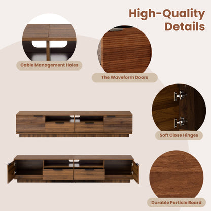 78.7 inch Walnut Wave Fluted TV Stand Legless Media Console Fits Up To 85 Inch TV