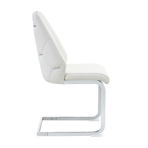 Set of 2 White Gold Mesh PU High Back Dining Chairs, Silver Back Ring Chrome Pull Handle Solid Iron Frame
