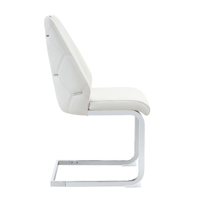 Set of 2 White Gold Mesh PU High Back Dining Chairs, Silver Back Ring Chrome Pull Handle Solid Iron Frame
