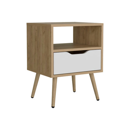 Natural Oak & White 1-Drawer Nightstand