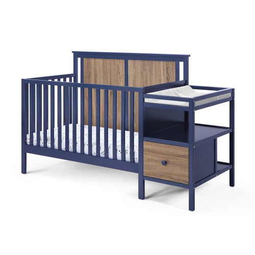 4-in-1 Crib and Changer Combo Midnight Blue/Vintage Walnut