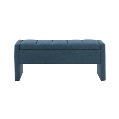 Modern Bed End Bench with Storage,Upholstered Large Foot Rest Stool, Comfy Window Vanity Bench for Living Room,Bedroom,Dorm,Coffee Table,Linen Navy Blue