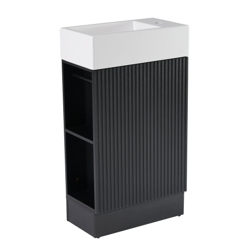 18.6" Bathroom Vanity with Sink, Bathroom Vanity Cabinet with Two-tier Shelf, Left or Right Orientation, Black (WF308491 New Color)