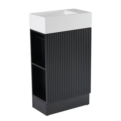 18.6" Bathroom Vanity with Sink, Bathroom Vanity Cabinet with Two-tier Shelf, Left or Right Orientation, Black (WF308491 New Color)