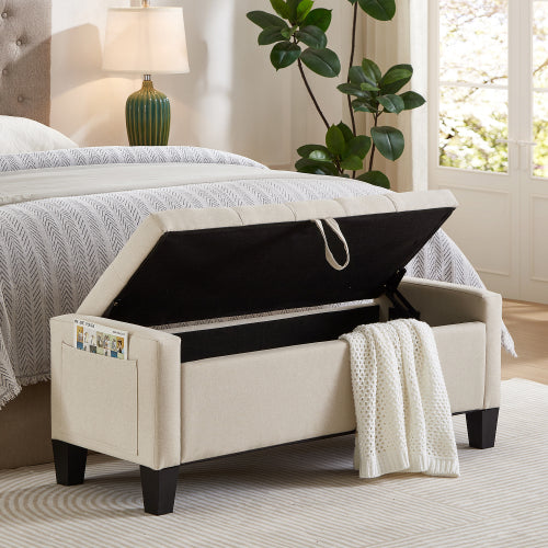 Ottoman with Storage, Storage Ottoman Bench with Safety Hinge 350 lbs Weight, Upholstered Entryway Bench with Seating for Bedroom, Living Room - Beige
