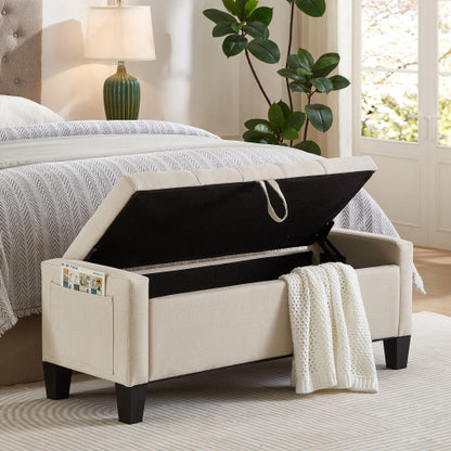 Ottoman with Storage, Storage Ottoman Bench with Safety Hinge 350 lbs Weight, Upholstered Entryway Bench with Seating for Bedroom, Living Room - Beige