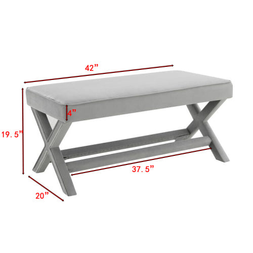 Velvet Ottoman Bench with X-Cross Legs, Upholstered Accent Stool for Bedroom Living Room