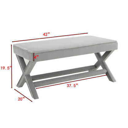 Velvet Ottoman Bench with X-Cross Legs, Upholstered Accent Stool for Bedroom Living Room