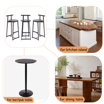 27inch H Barstool Set of 3 Wooden Round Bar Stools with Footrest Modern Kitchen Chairs for Counter (Black & Black)