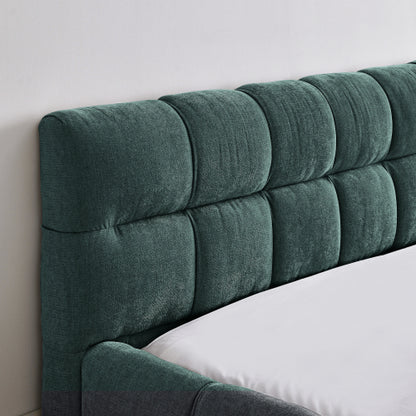 Queen Size Upholstered Bed Frame with Thick Fabric, Chenille Fabric Grounded Queen Size Platform Bed with Headboard and Solid Frame. No Box Spring Needed, GREEN(68inch *86.5inch *23.5inch )