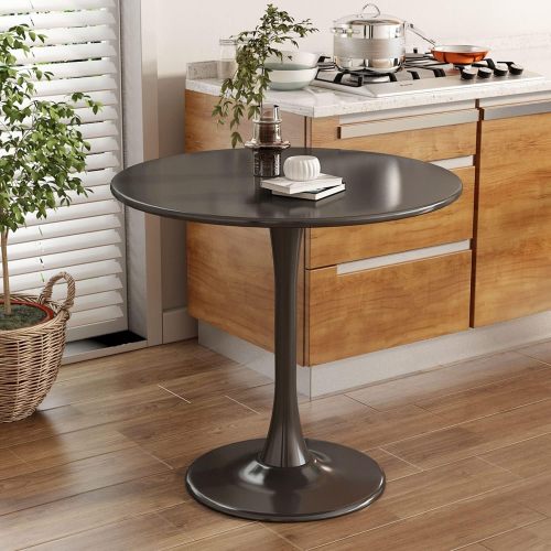 24inch  Black Round Tulip Table, MDF Top & Steel Base Mid-Century Kitchen & Coffee Table