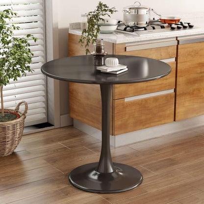 24inch  Black Round Tulip Table, MDF Top & Steel Base Mid-Century Kitchen & Coffee Table