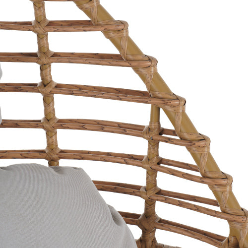 Ellis Outdoor Wicker High-back Swivel Lounge Chair, Teak Finished Leg, Light Brown Faux Rattan and Beige Cushion