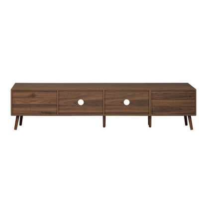 76.7 inch Natural Wood Wave Tempered Glass Door TV Stand Solid Wood Leg Media Console For 85 inch TV