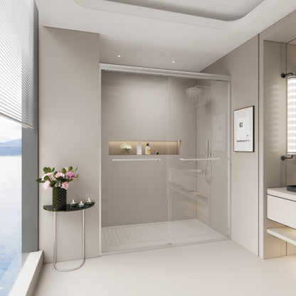 56-60 in. W x 72 in. H Double Sliding Shower Door, Semi-frameless Bypass Bathroom Sliding Door with 1/4" (6mm) Tempered Glass for Walk-in Shower, Brushed Nickel 24D03-60BNX