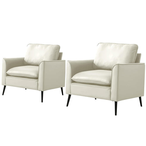 2-PCS Cream-White Cat-Paw Faux-Leather Nordic Retro Light-Luxury Single Sofa Chair