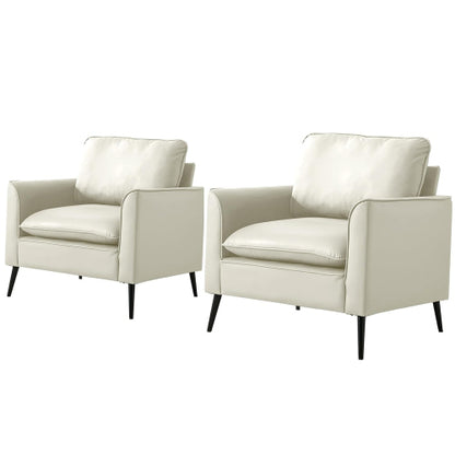 2-PCS Cream-White Cat-Paw Faux-Leather Nordic Retro Light-Luxury Single Sofa Chair