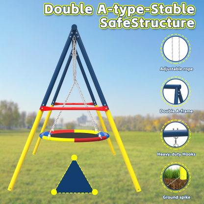 Flying Saucer Swing Set with Heavy Duty A-Frame Metal Swing Stand, Full Steel, Outdoor for Kids, Backyard, Playground, Outdoor