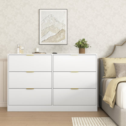 Modern 6-Drawer Dresser, Chest of Drawers for Bedroom, Living Room, Hallway, and Entryway - Large Storage Cabinet White