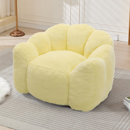 Yellow Lotus-Shape Compression Bean Bag Sofa with Pull Ring, No Assembly
