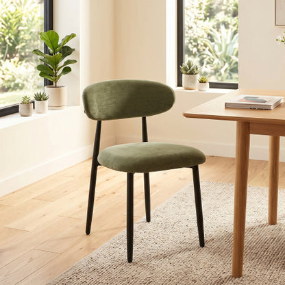 Modern Fabric Upholstered Metal Dining Side Chairs with Foot Pegs, Set of 2, Green
