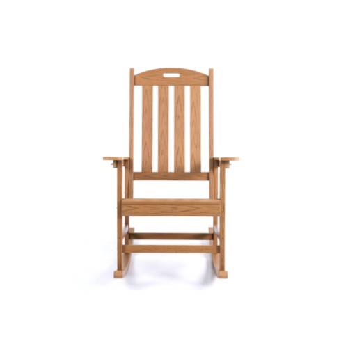 Rocking chair teak color, suitable for all seasons: Outdoor lounge chair, made of sturdy HIPS material, equipped with 304 stainless steel accessories.