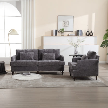 Mid-Century Modern Gray Chenille 2-Seat Loveseat, Wood Legs