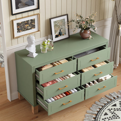 Sage Green 6-Drawer Modern Solid Wood Frame Bedroom Storage Dresser