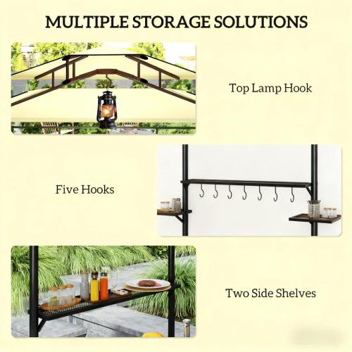 Convenient Barbecue Gazebo Shelter,Outdoor Grill Gazebo,with Side Awning,Side Shelves and Hooks