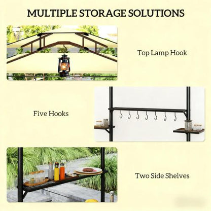 Convenient Barbecue Gazebo Shelter,Outdoor Grill Gazebo,with Side Awning,Side Shelves and Hooks