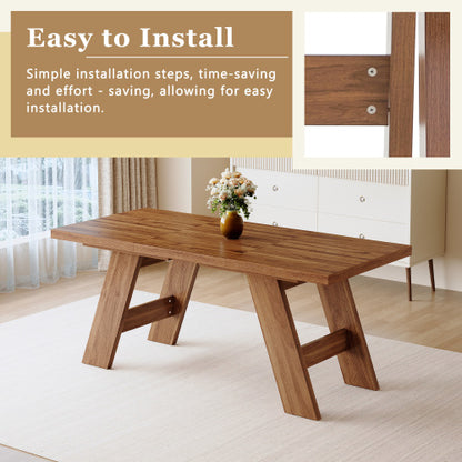 Walnut Grain MDF Dining Table with Outward-Sloping Legs