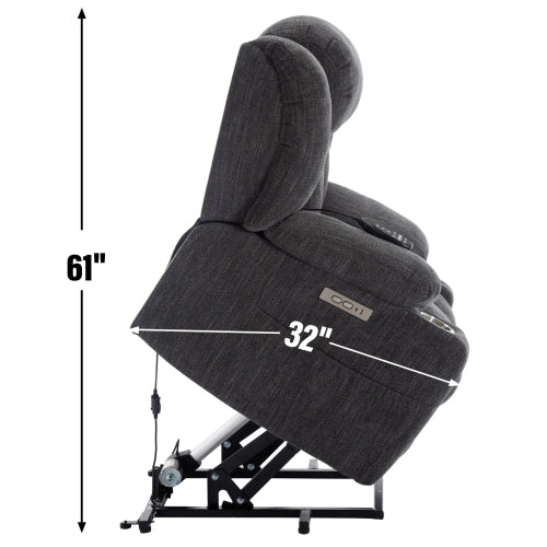 Up to 350 LBS Chenille Power Lift Recliner Chair, Heavy Duty Motion Mechanism with 8-Point Vibration Massage and Lumbar Heating, USB and Type-C Ports, Stainless Steel Cup Holders, Grey
