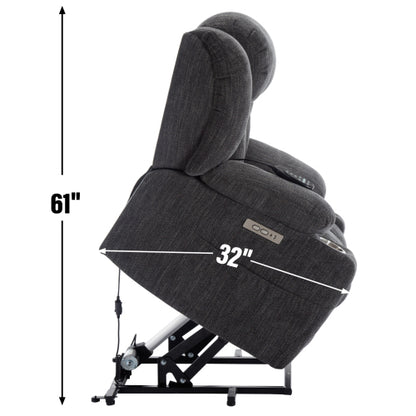 Up to 350 LBS Chenille Power Lift Recliner Chair, Heavy Duty Motion Mechanism with 8-Point Vibration Massage and Lumbar Heating, USB and Type-C Ports, Stainless Steel Cup Holders, Grey
