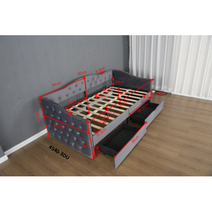 Upholstered Daybed with Storage Drawers, Wood Daybed Twin Size, with USB ports & 2 storage drawers, No Box Spring Needed, Grey