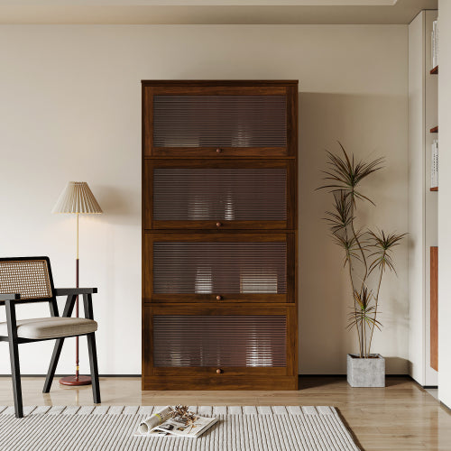 Contemporary Closed Back Glass Door Dustproof Wall Bookcase Cabinet